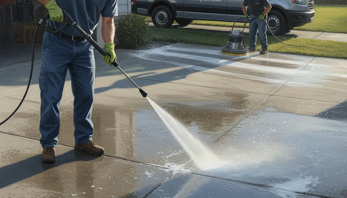 Concrete pressure cleaning service in Evansville, IN for driveways, patios, and sidewalks