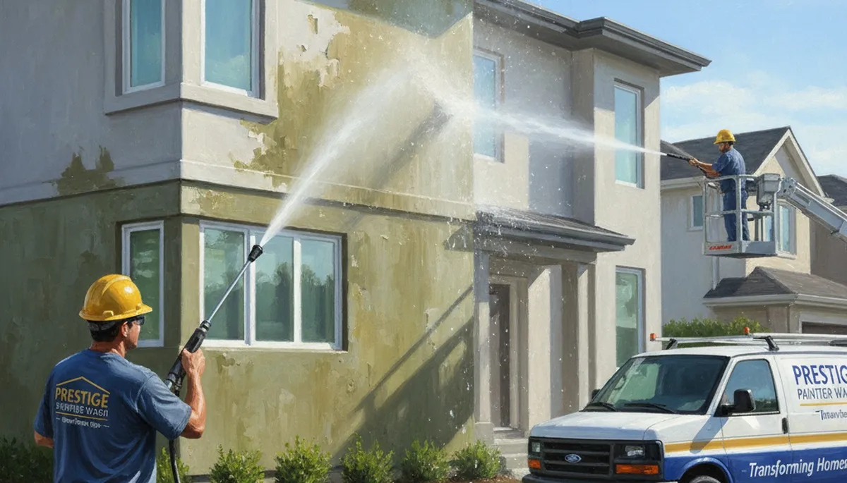 Pressure cleaning service in Evansville, IN removing grime and mildew from exterior surfaces