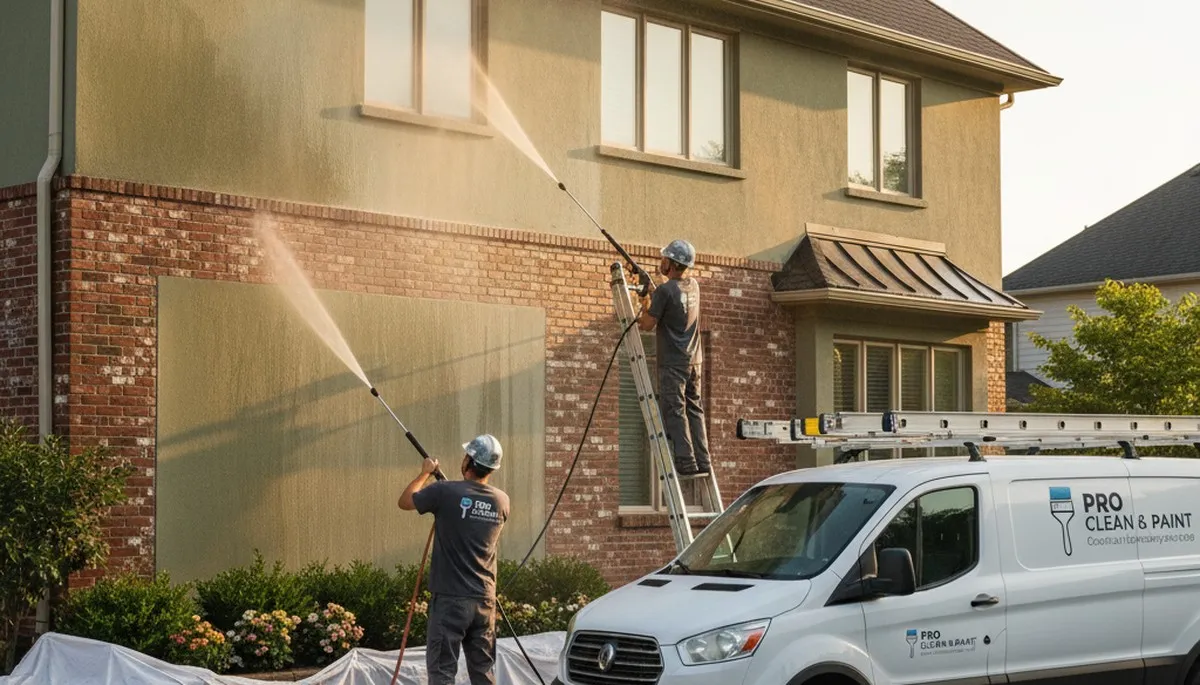 Pressure cleaning service in Evansville, IN removing grime and mildew from exterior surfaces